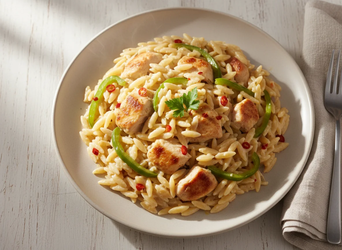Creamy Chicken and Orzo/Rice with Peppers photo