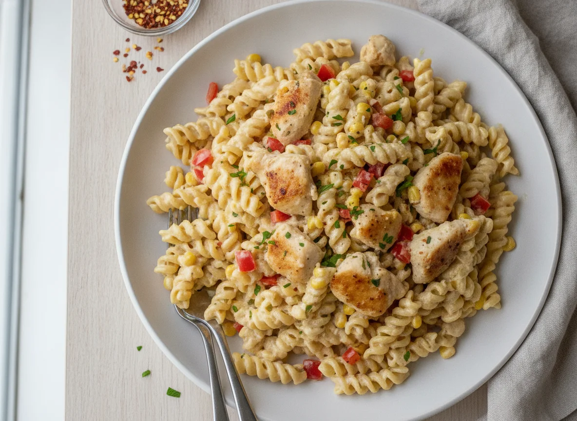 Creamy Chicken and Sweetcorn Penne Pasta photo