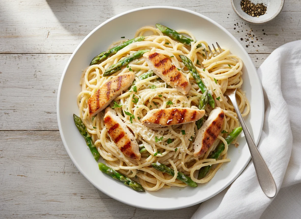 Creamy Chicken Pasta with Asparagus photo
