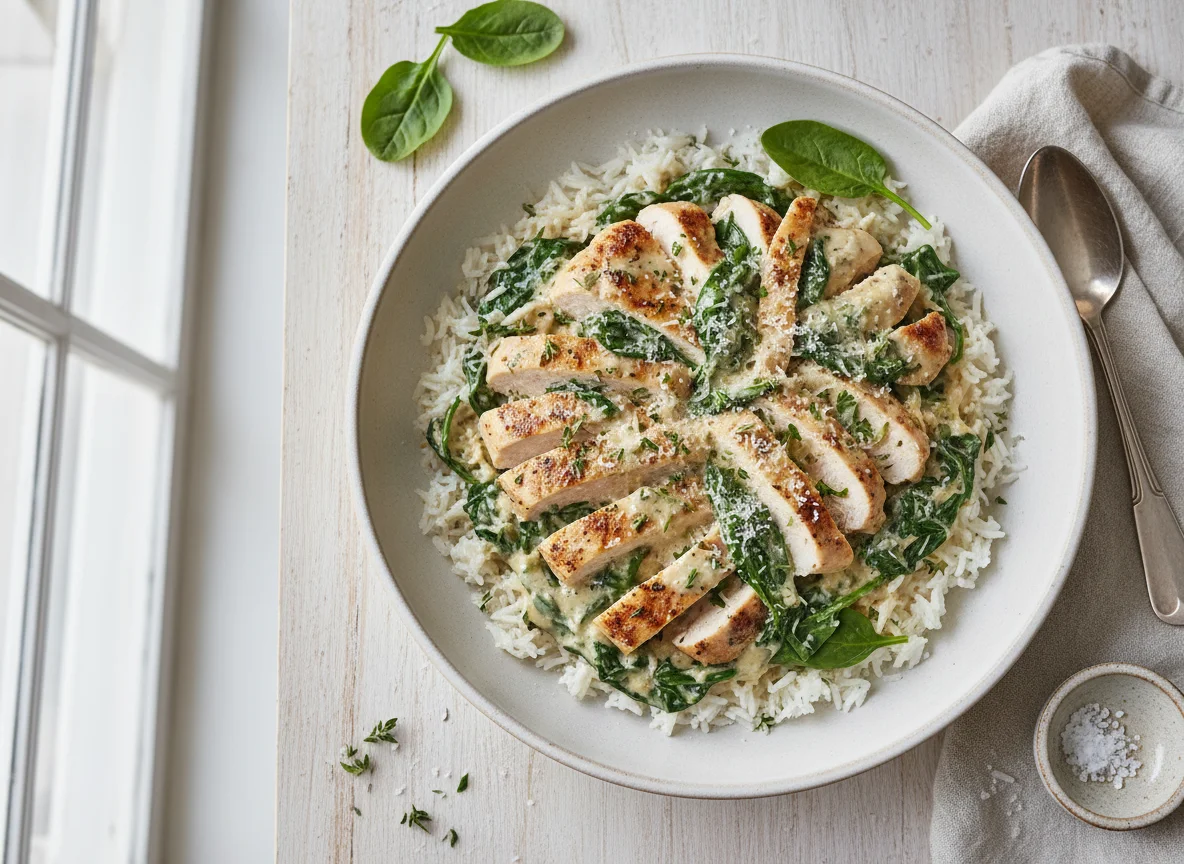 Creamy Chicken with Rice and Spinach photo