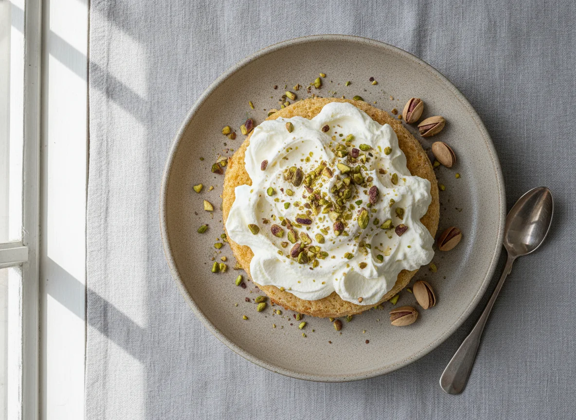 Creamy dessert with pistachios photo