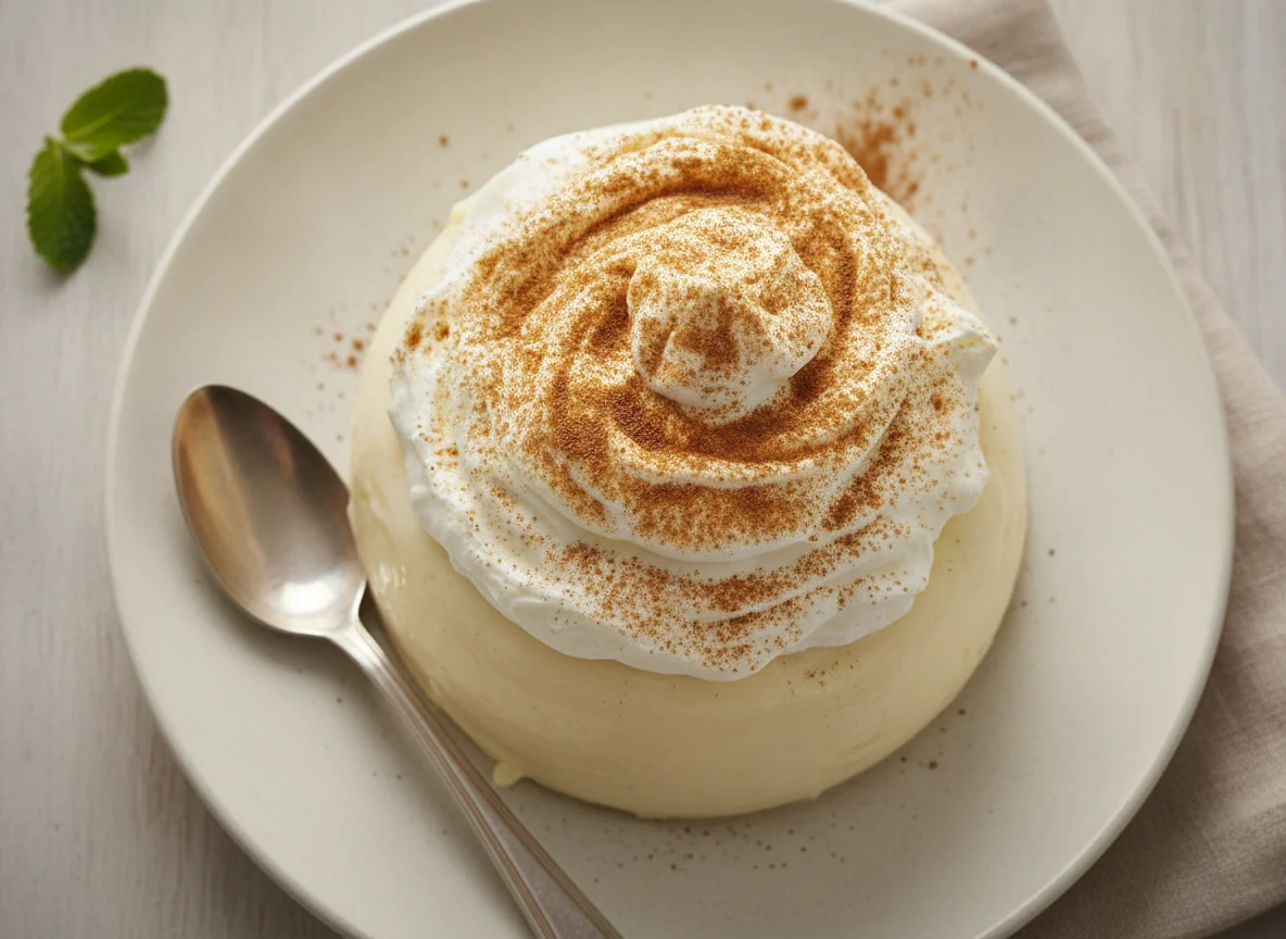 Creamy dessert with topping photo