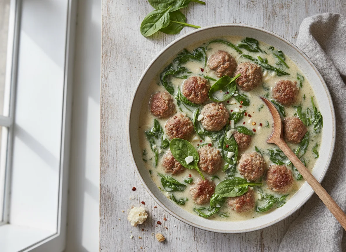 Creamy Meatball and Spinach Soup photo