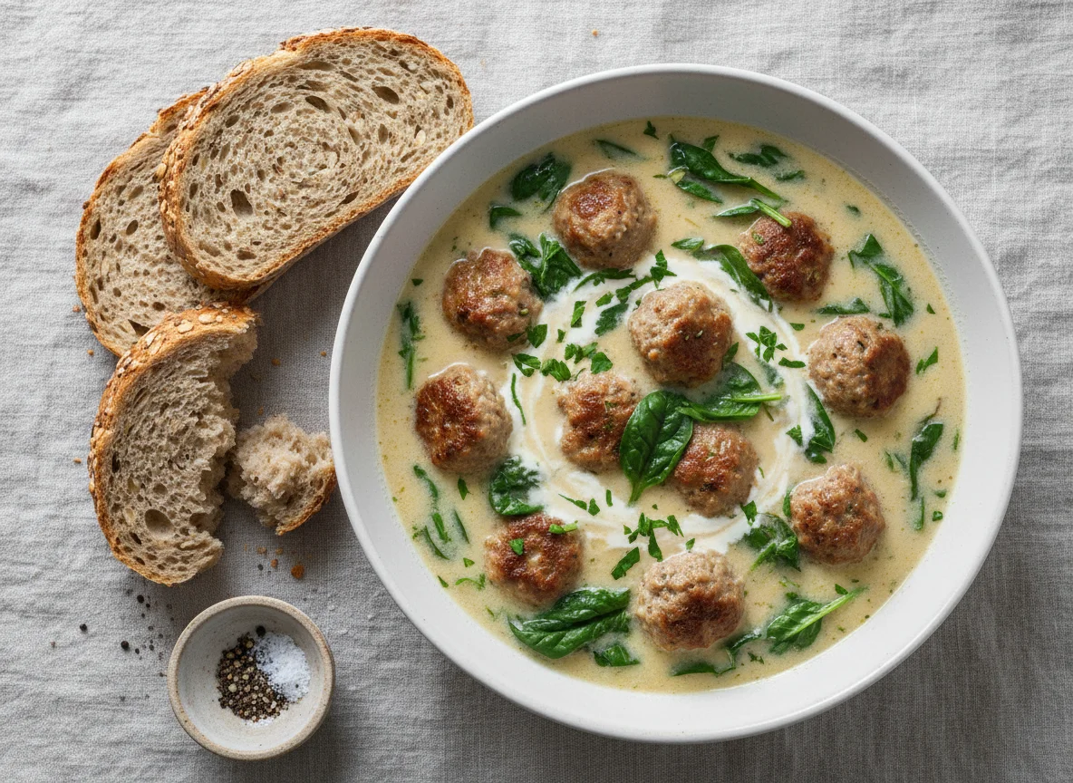 Creamy Meatball Soup with Multigrain Bread photo