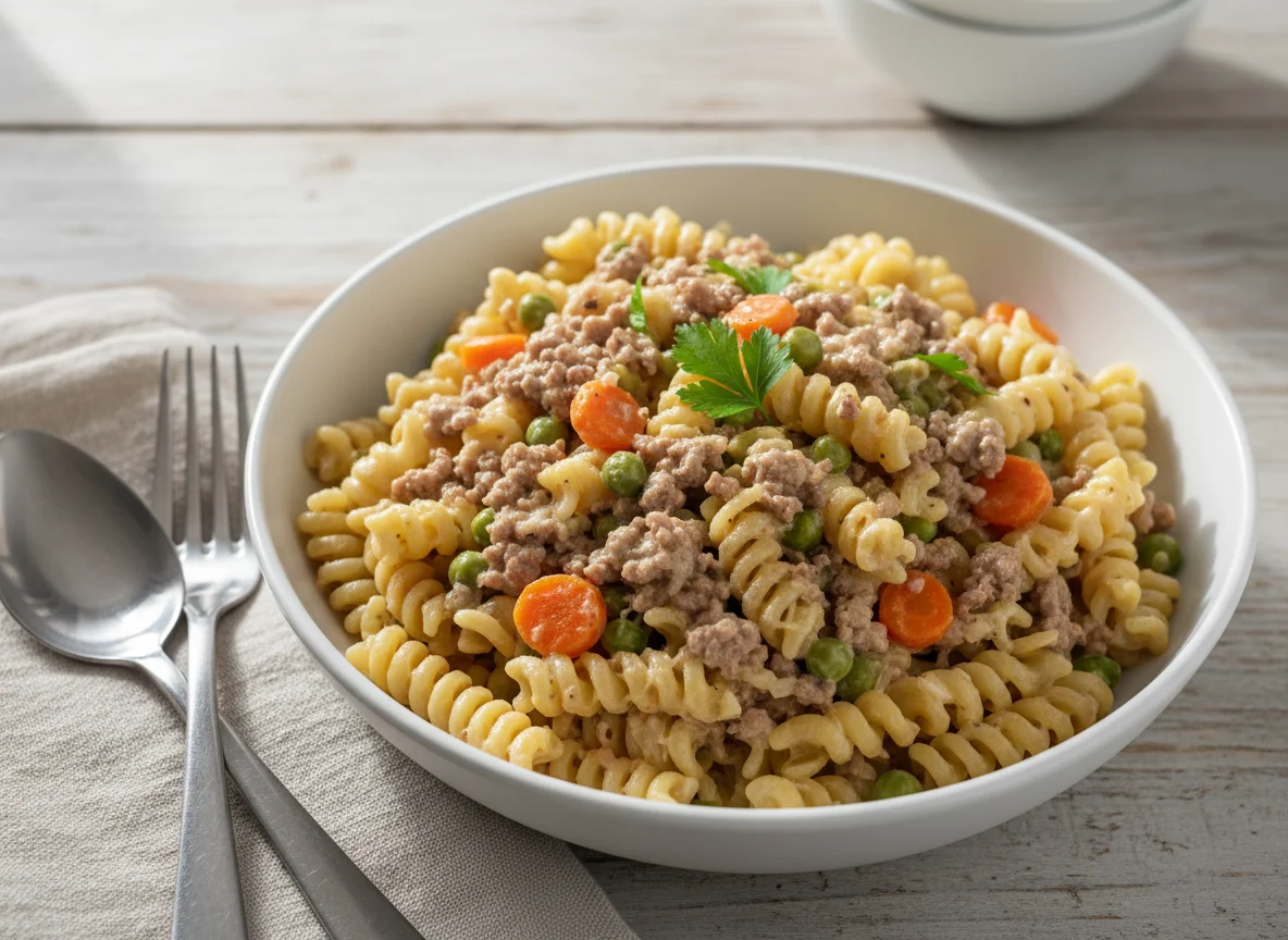 Creamy Minced Beef Pasta with Vegetables photo
