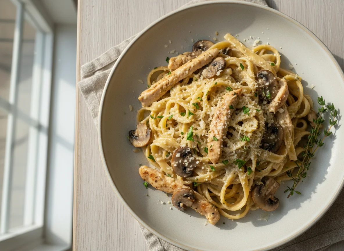 Creamy Mushroom and Chicken Pasta photo
