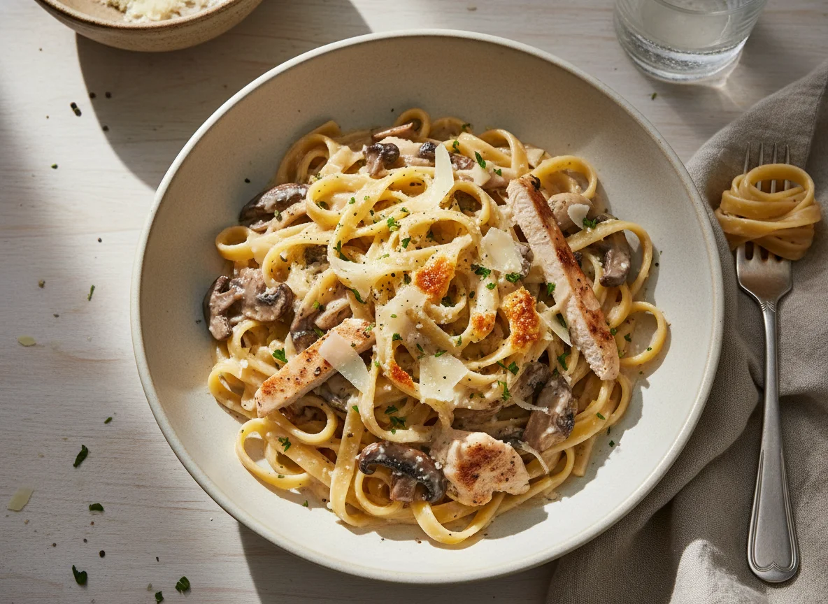 Creamy Mushroom and Chicken Tagliatelle photo