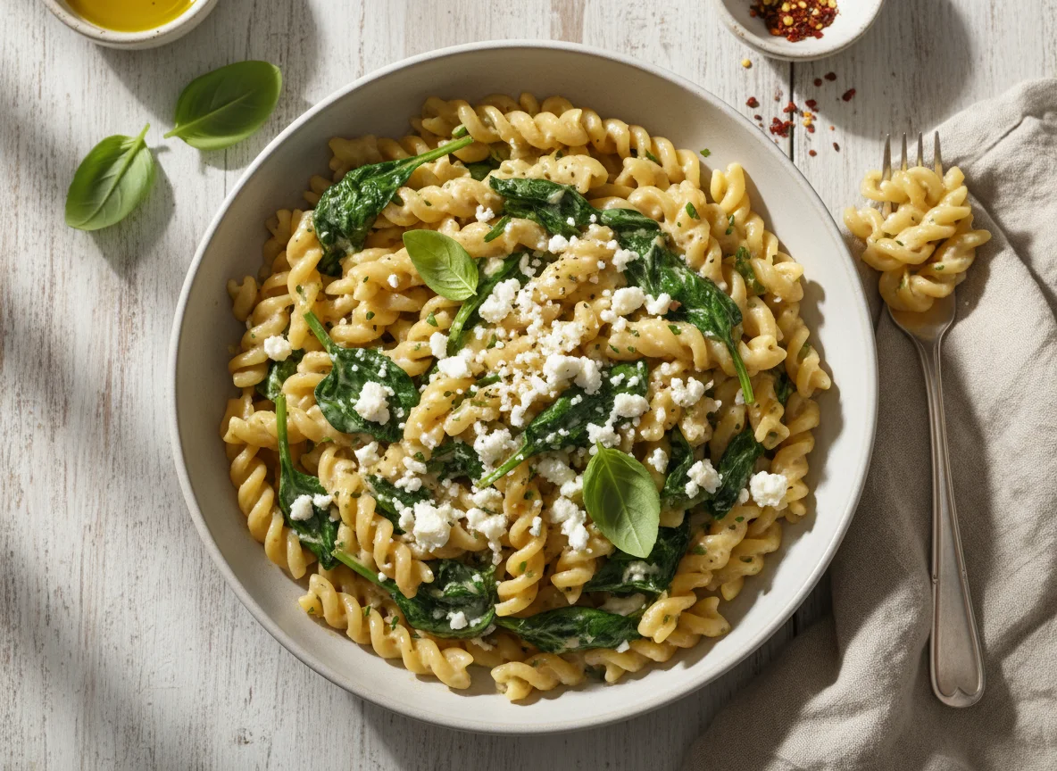 Creamy Noodles with Spinach and Feta photo
