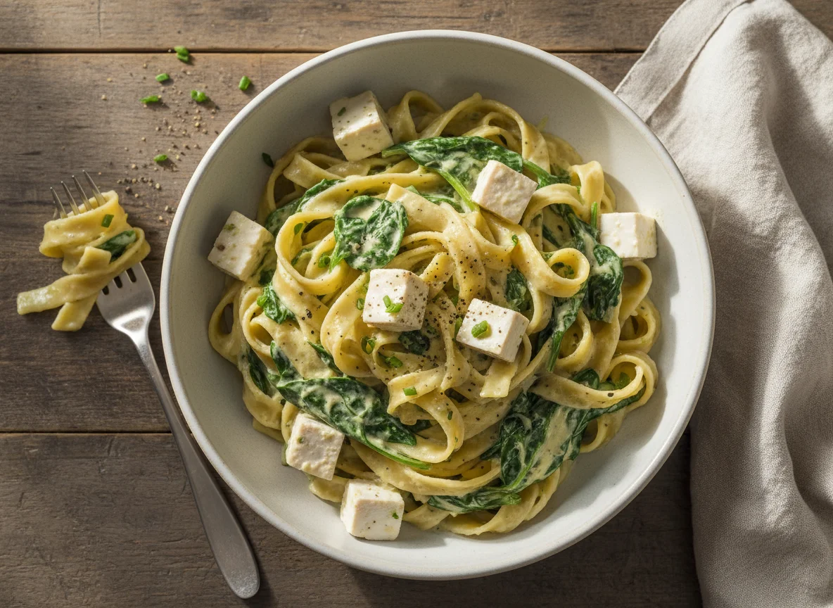Creamy Noodles with Spinach and Tofu photo
