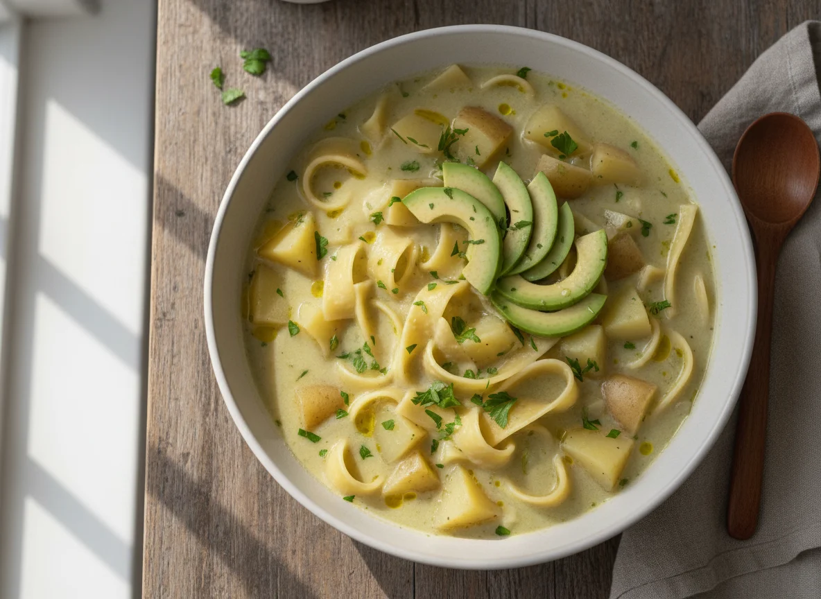 Creamy Pasta and Potato Soup with Avocado photo