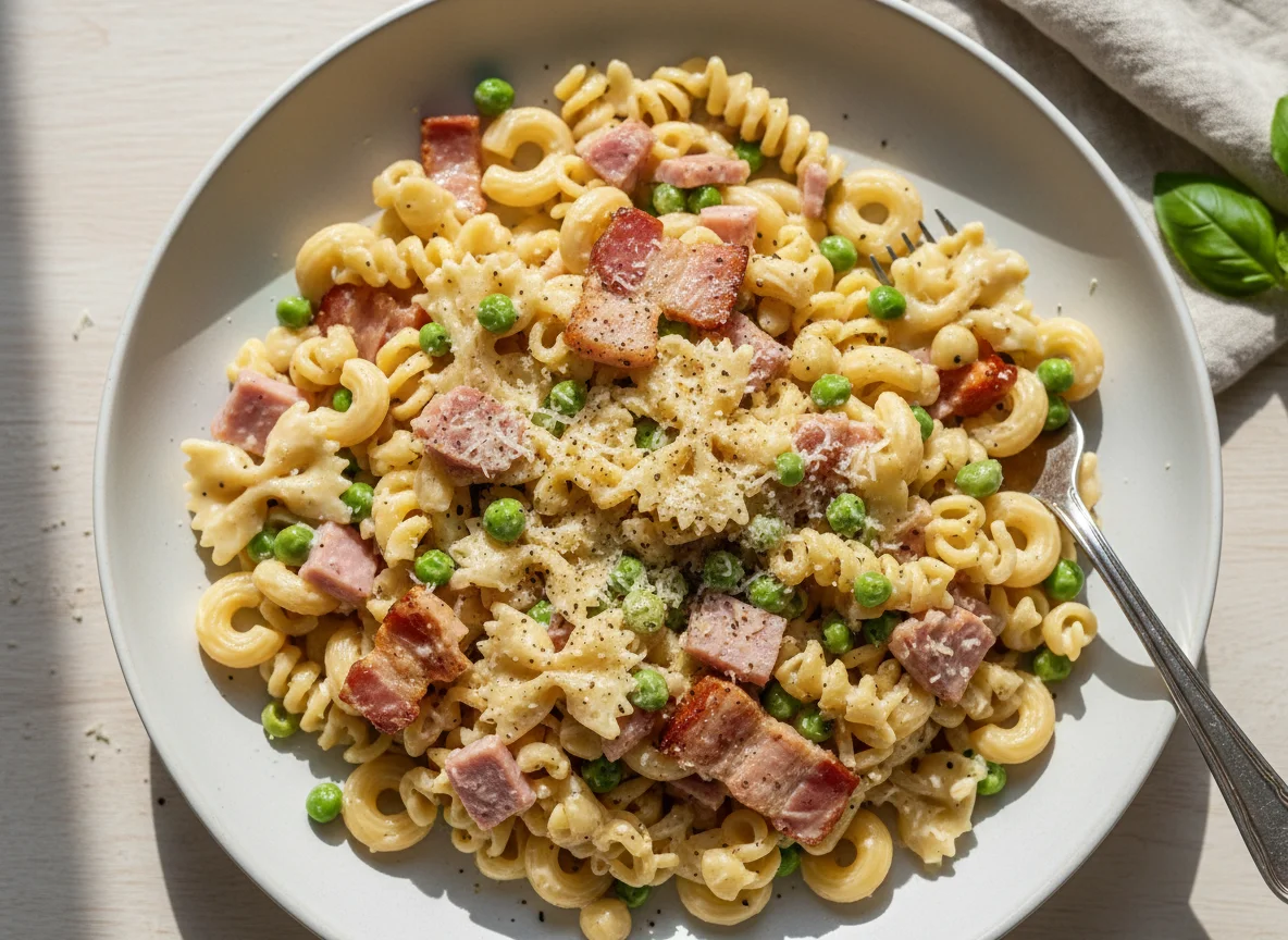 Creamy Pasta with Bacon and Peas photo