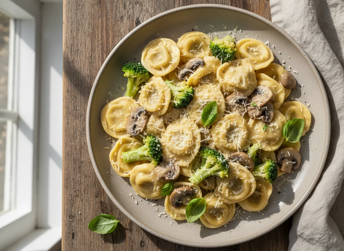 Creamy Pasta with Broccoli and Mushrooms photo