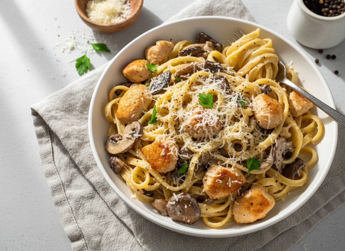 Creamy Pasta with Mushrooms and Chicken photo