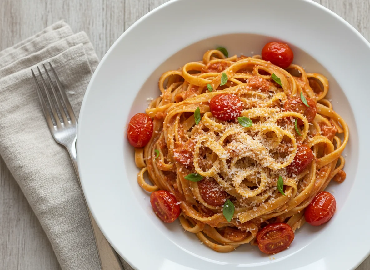 Creamy Pasta with Tomatoes and Cheese photo