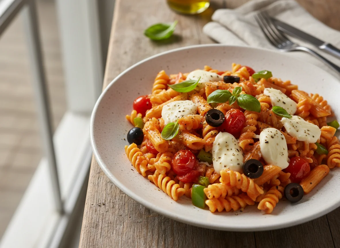 Creamy Pasta with Vegetables and Olives photo