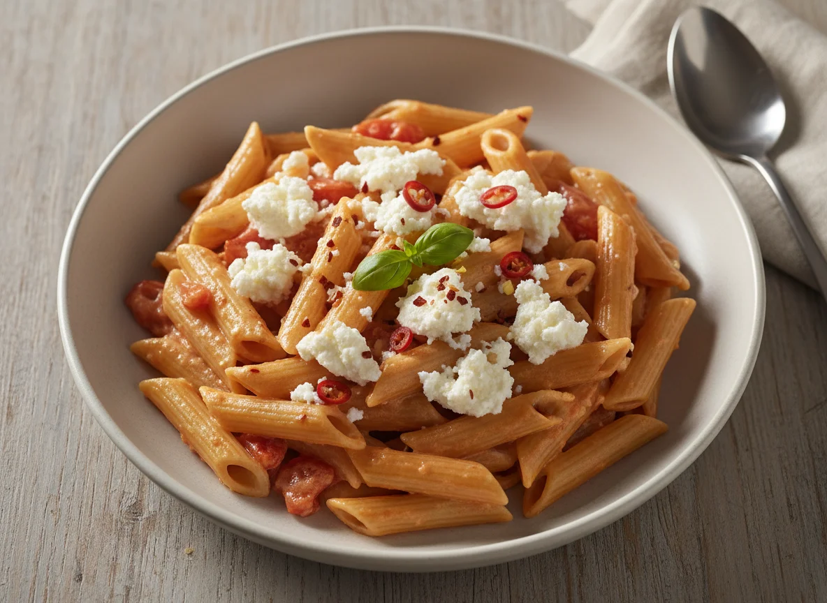 Creamy Penne Pasta with Cheese and Chili Flakes photo