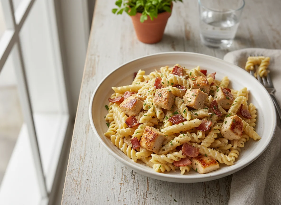 Creamy Penne Pasta with Chicken and Bacon photo