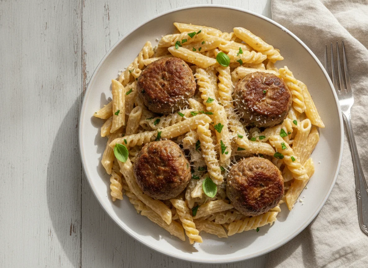 Creamy Penne Pasta with Meatballs photo