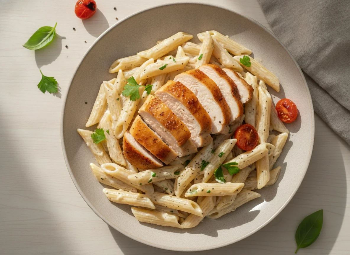 Creamy Penne Pasta with Roasted Chicken photo
