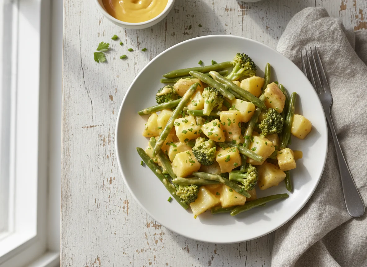 Creamy Potatoes with Green Beans and Broccoli photo
