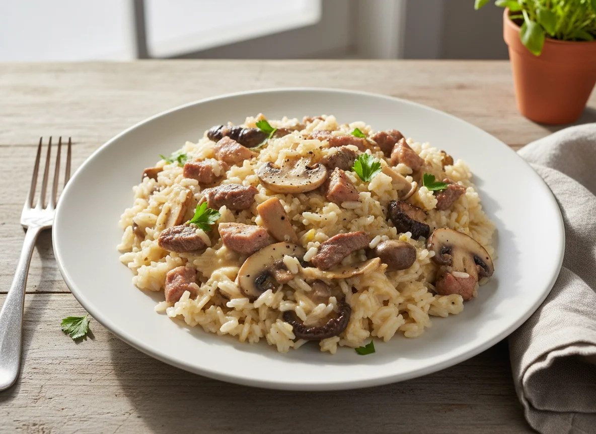 Creamy Rice with Meat and Mushrooms photo
