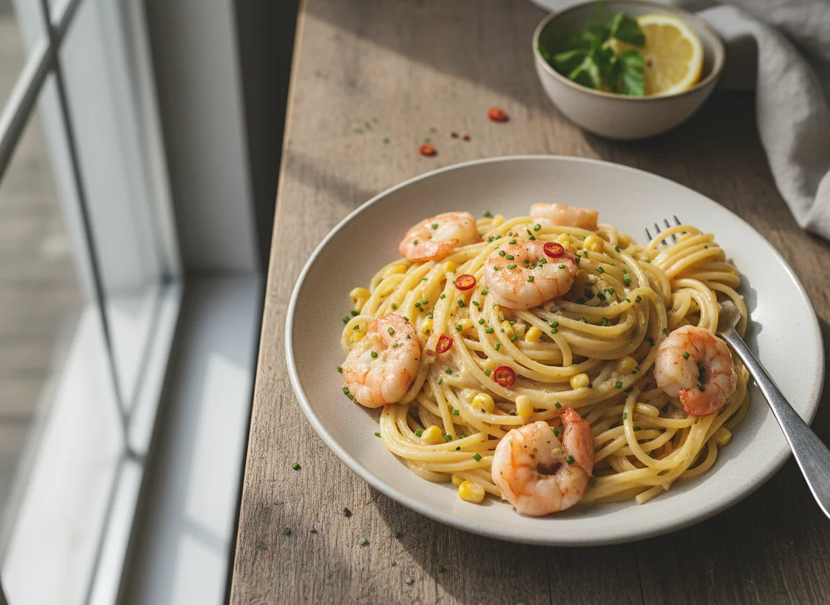 Creamy Shrimp and Sweetcorn Spaghetti photo
