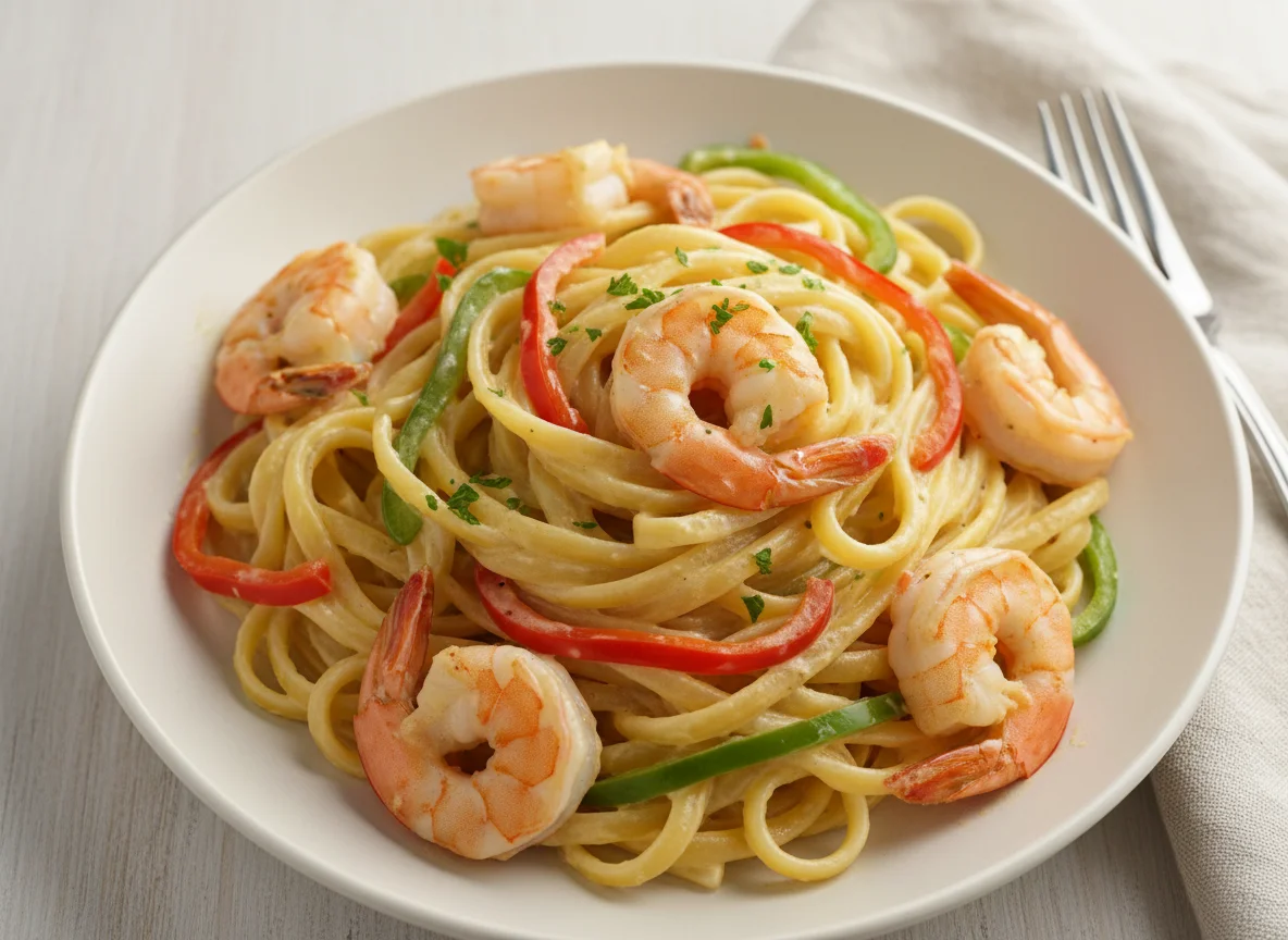 Creamy Shrimp Pasta with Bell Peppers photo