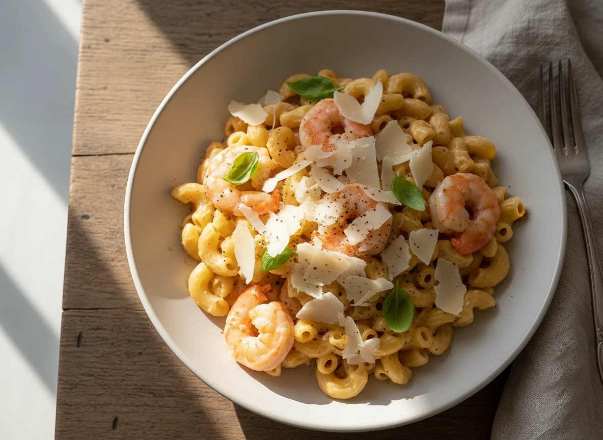 Creamy Shrimp Pasta with Shaved Cheese photo