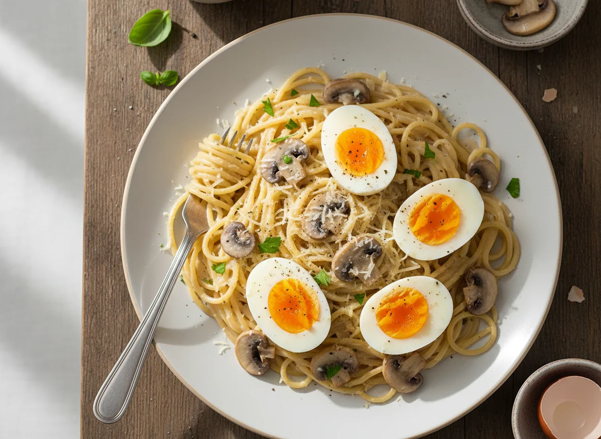 Creamy Spaghetti with Boiled Eggs photo