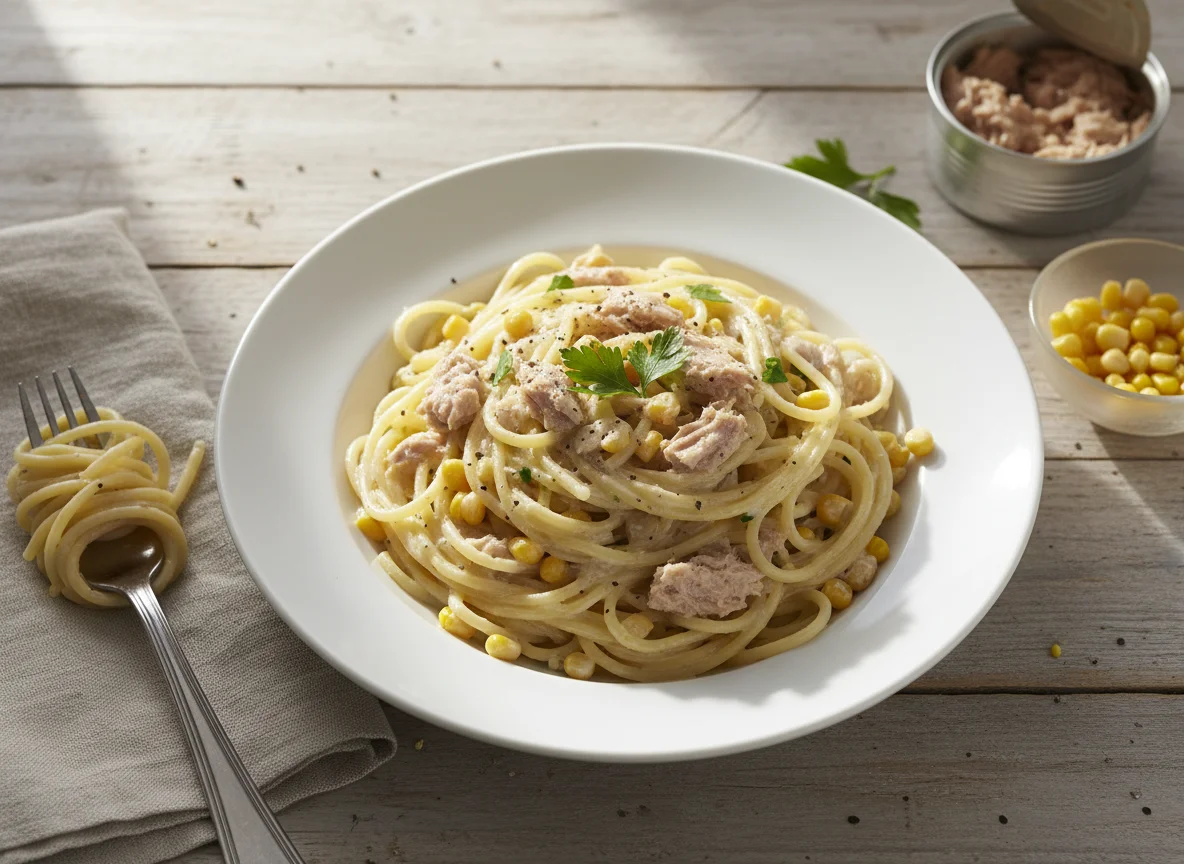 Creamy Spaghetti with Tuna and Sweetcorn photo