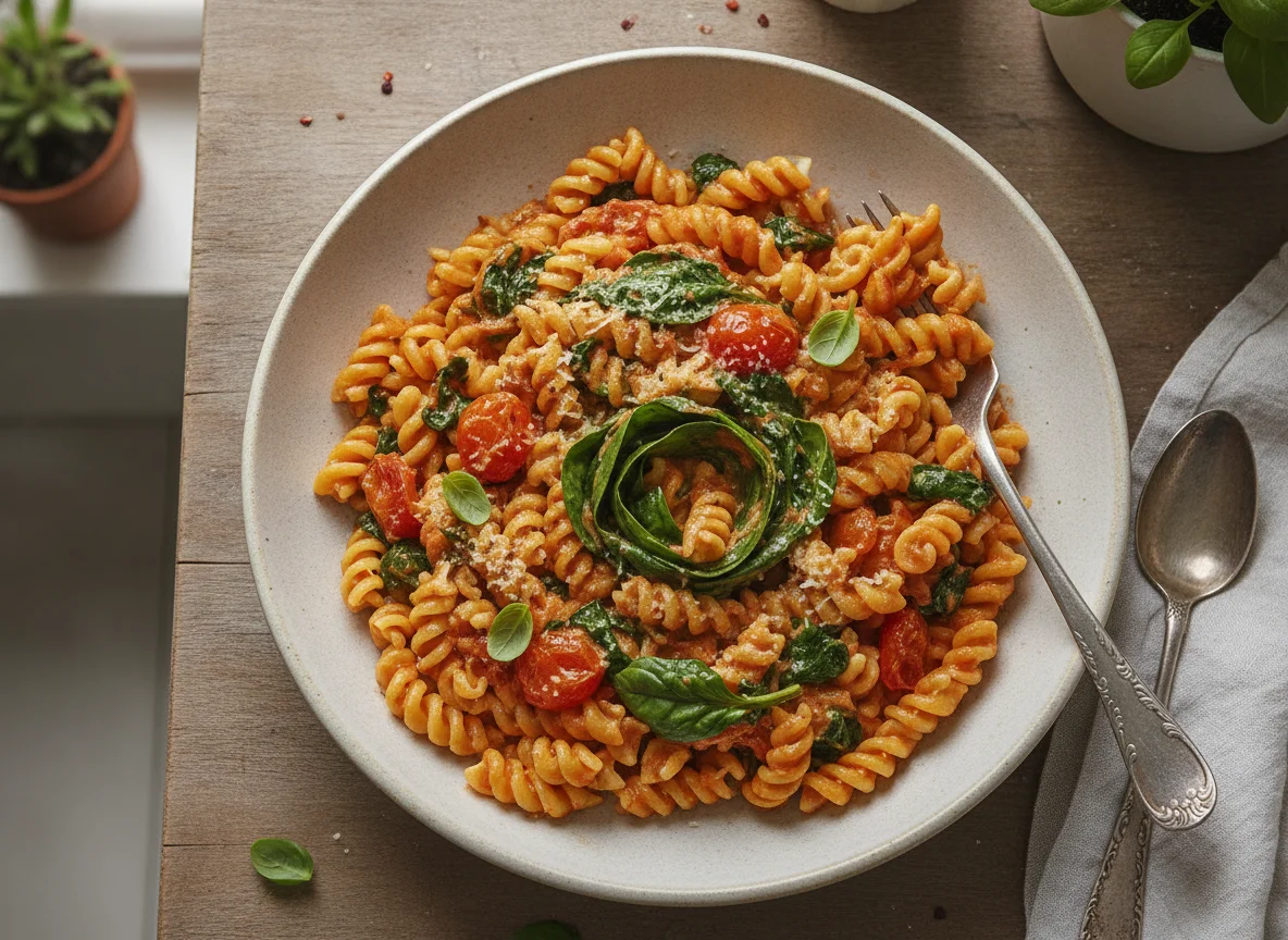 Creamy Tomato and Spinach Pasta photo