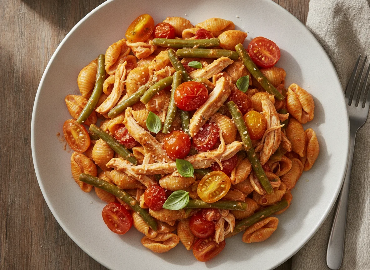 Creamy Tomato Pasta with Chicken and Green Beans photo