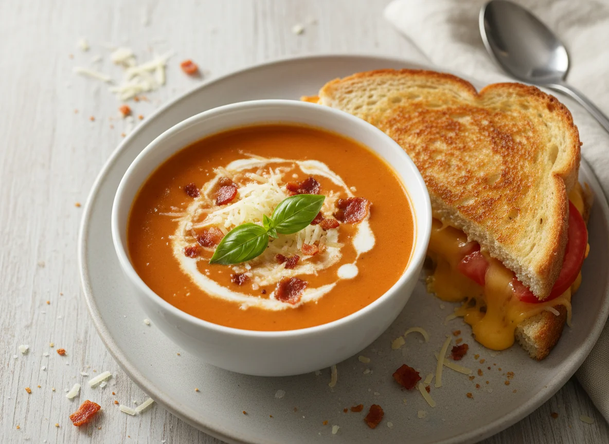 Creamy Tomato Soup with Grilled Cheese Sandwich photo
