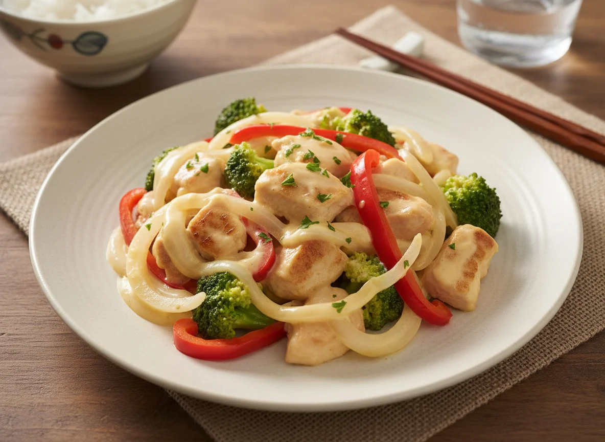 Creamy Vegetable and Chicken Stir-fry photo
