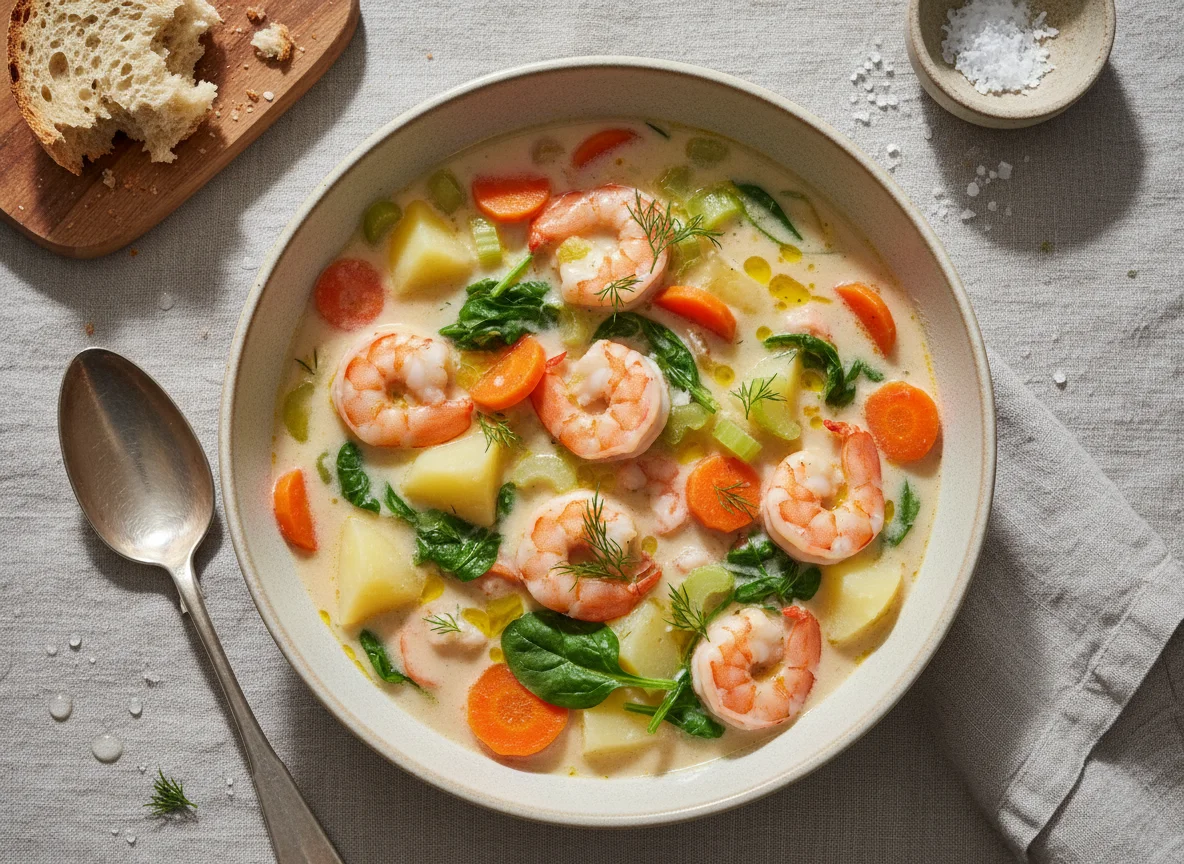 Creamy Vegetable and Seafood Soup photo