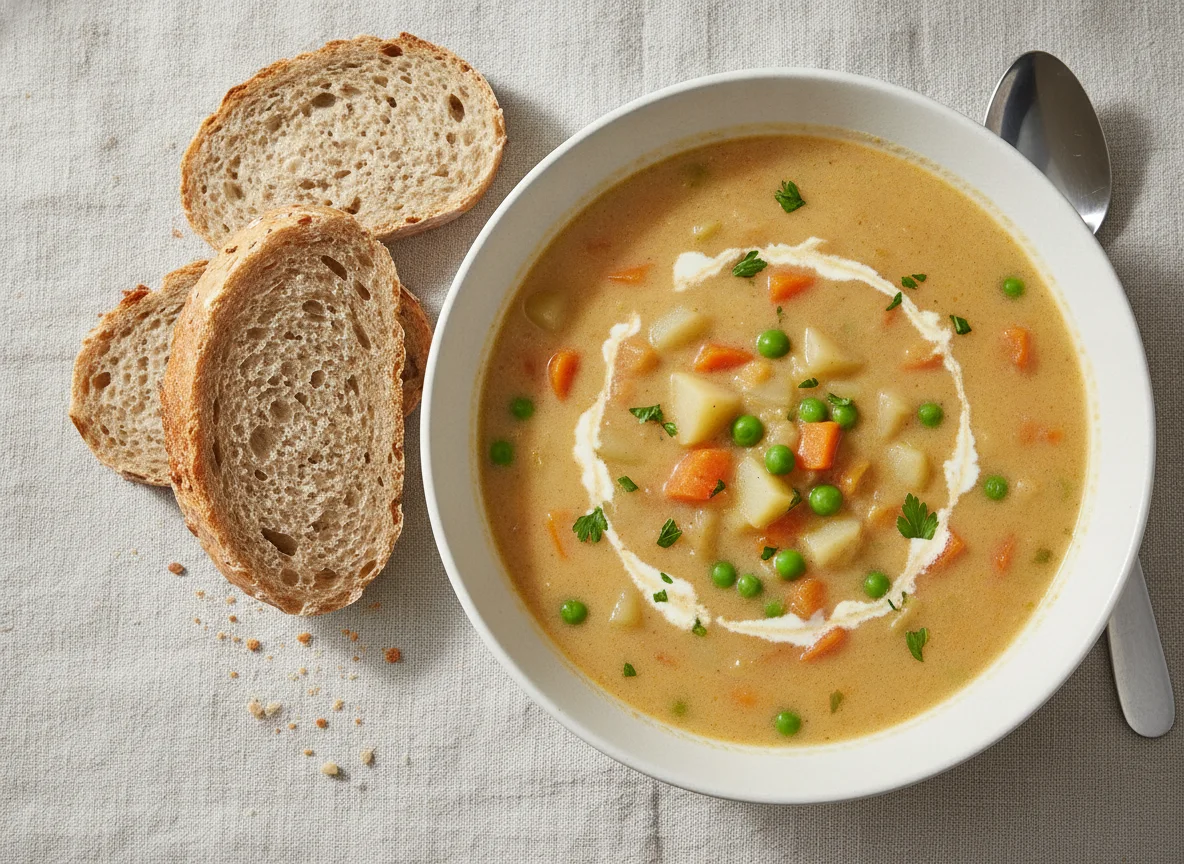 Creamy Vegetable Soup with Bread photo