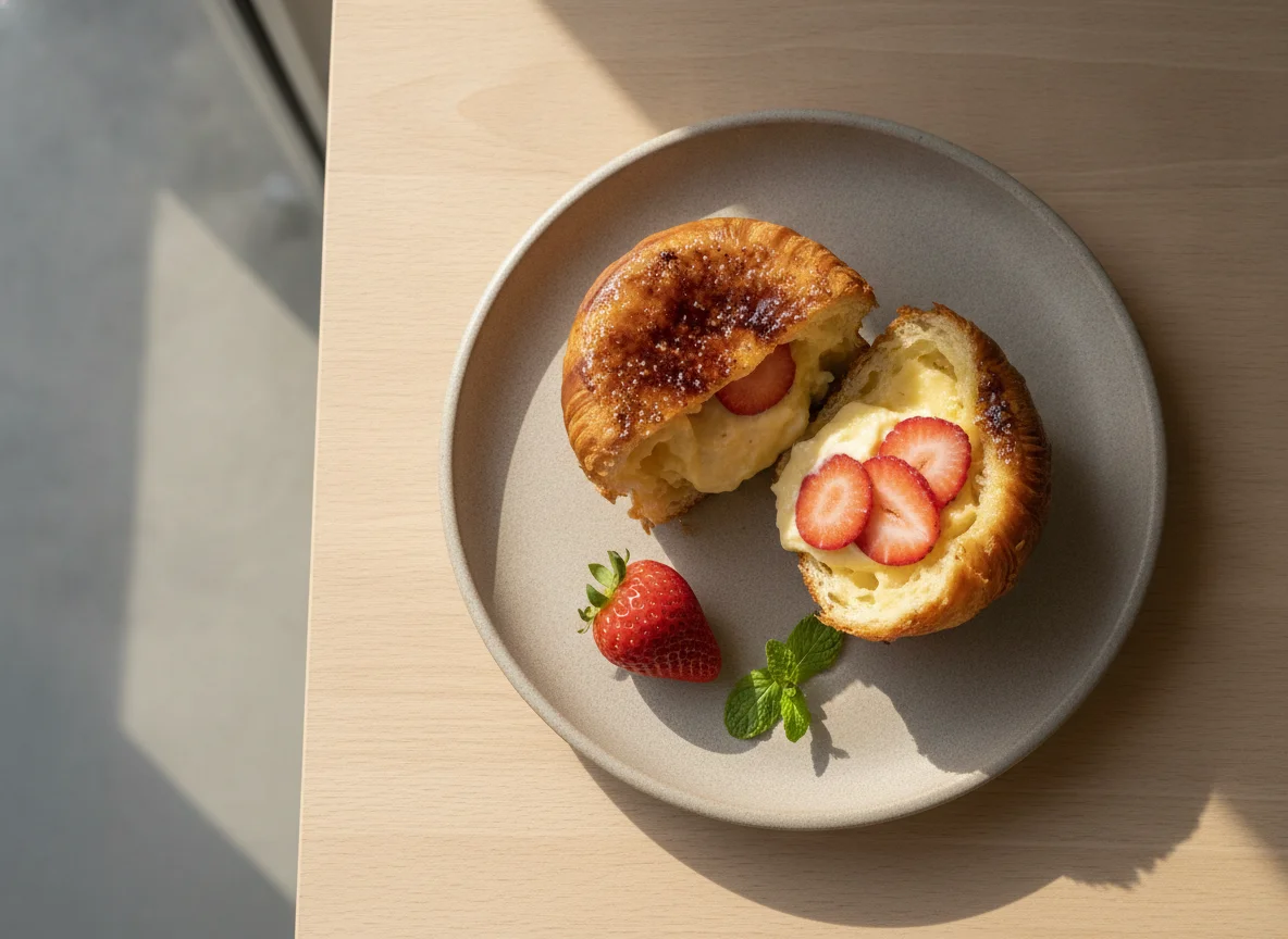 Crème brûlée Cruffin with Strawberry photo