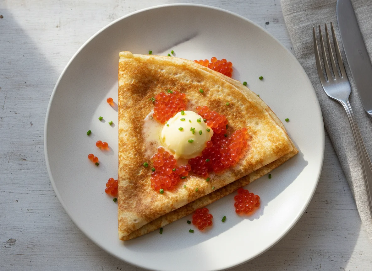 Crepe with Butter and Red Caviar photo