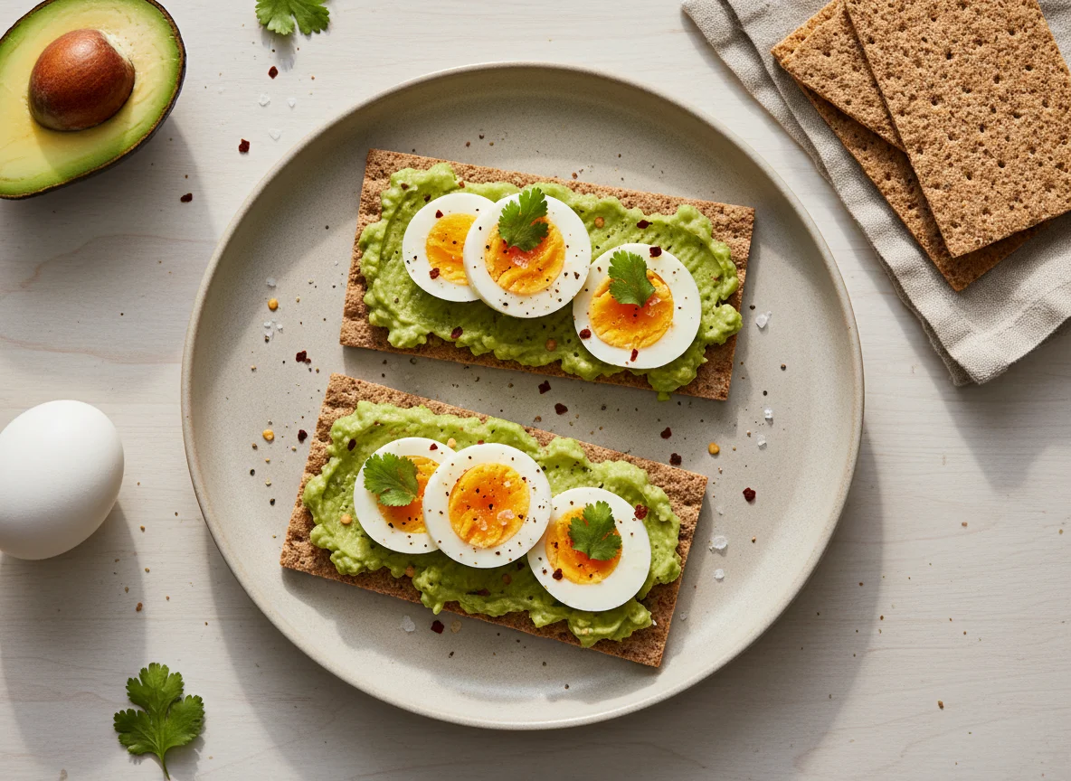 Crispbread with avocado and egg photo
