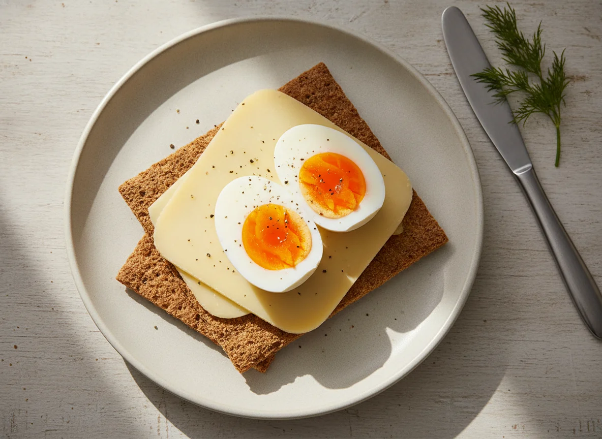 Crispbread with cheese and egg photo