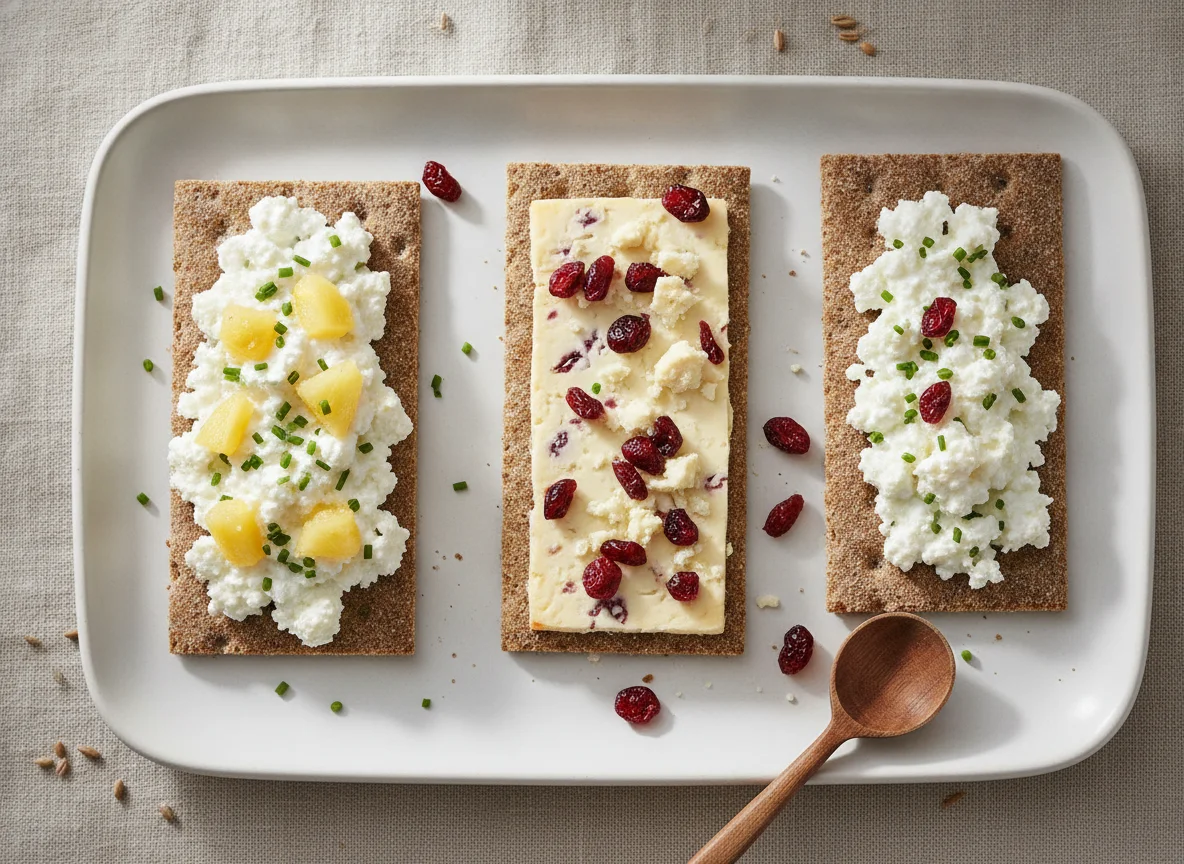 Crispbread with cottage cheese and Wensleydale with cranberries photo