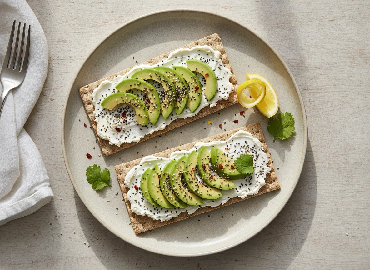 Crispbread with Cream Cheese and Avocado photo