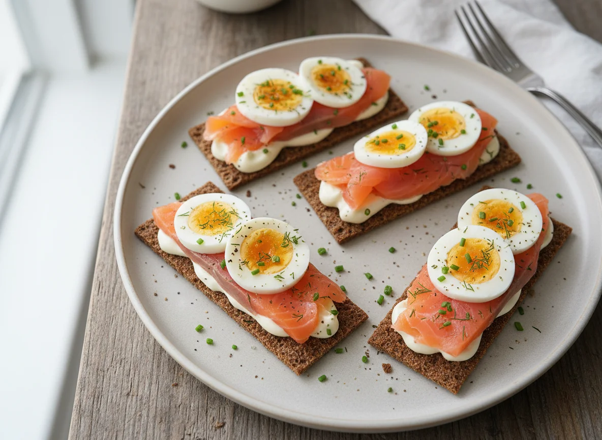 Crispbread with Egg and Smoked Salmon photo