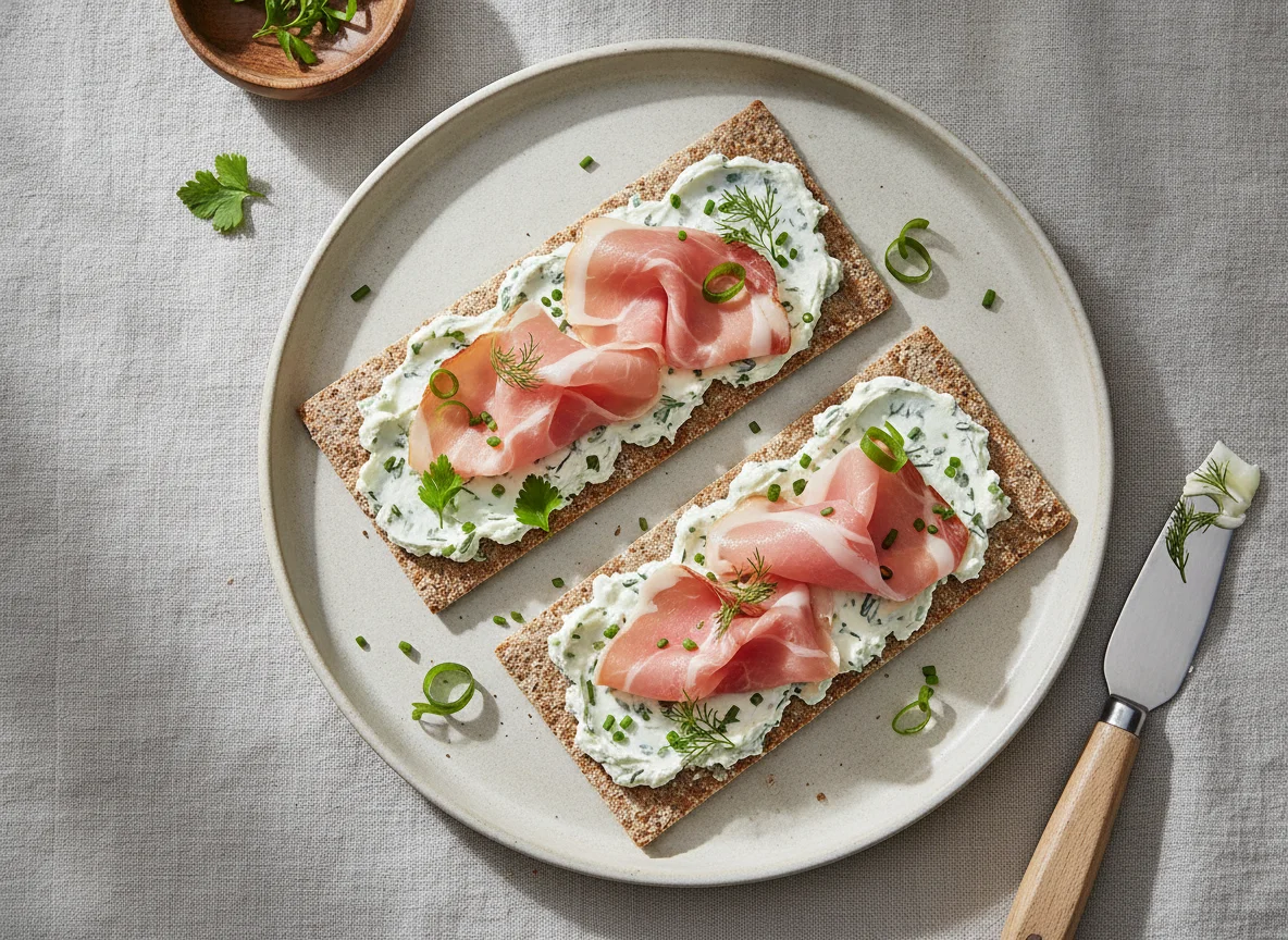 Crispbread with Ham and Cream Cheese photo