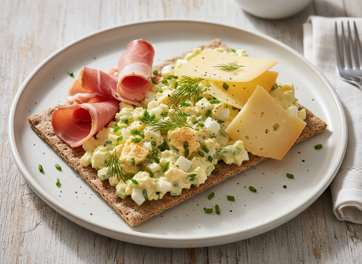 Crispbread with Ham, Cheese, and Egg Salad photo