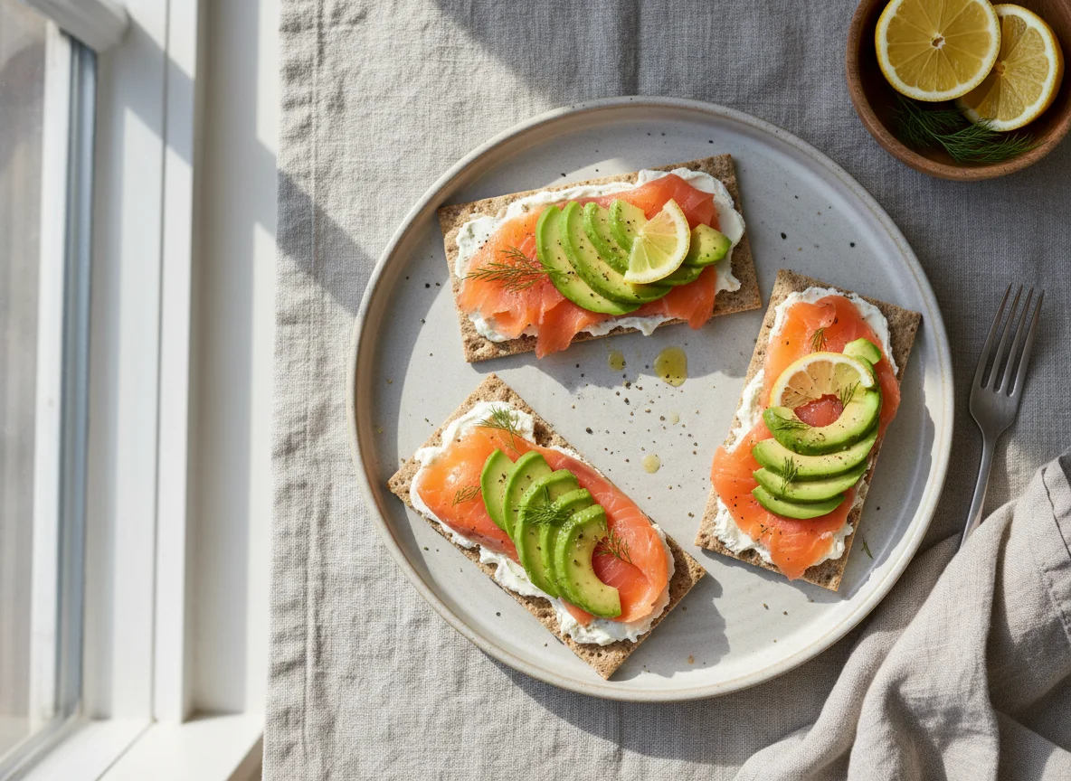 Crispbread with Smoked Salmon and Avocado photo