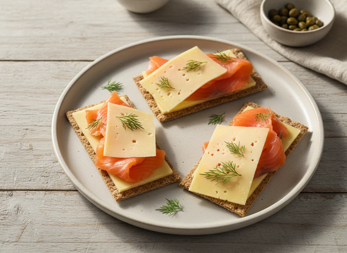 Crispbread with Smoked Salmon and Cheese photo