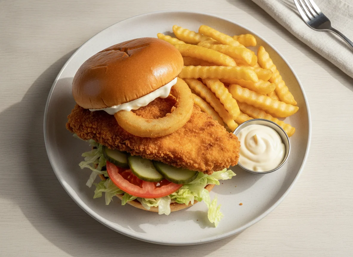 Crispy Chicken Burger with French Fries photo