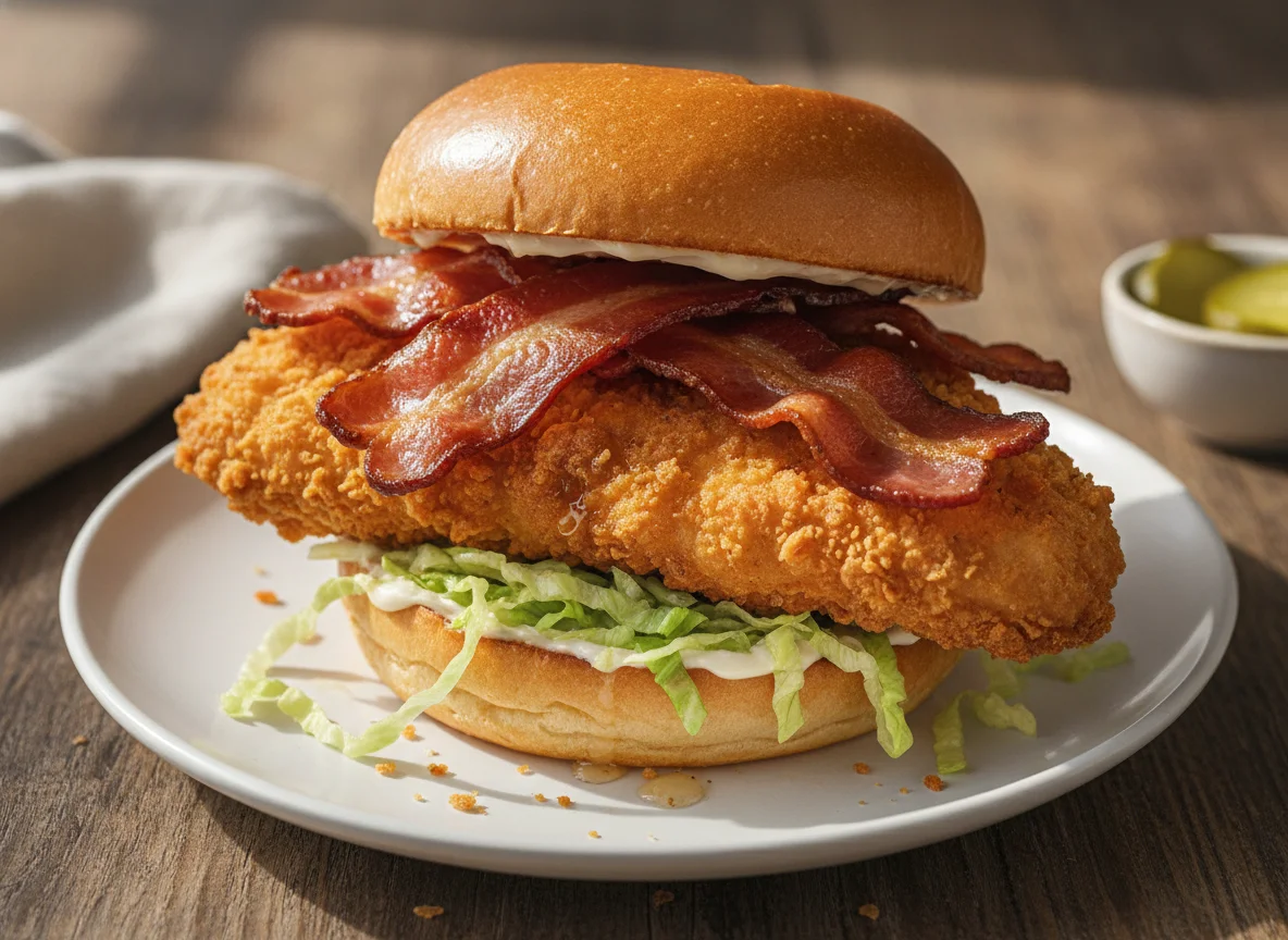 Crispy Chicken Sandwich with Bacon and Lettuce photo