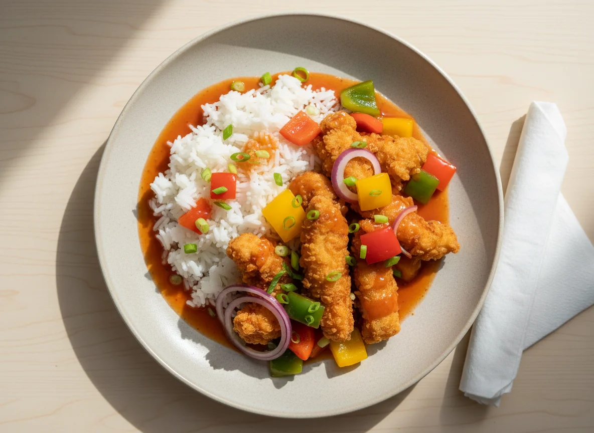 Crispy Chicken with Rice and Sauce photo